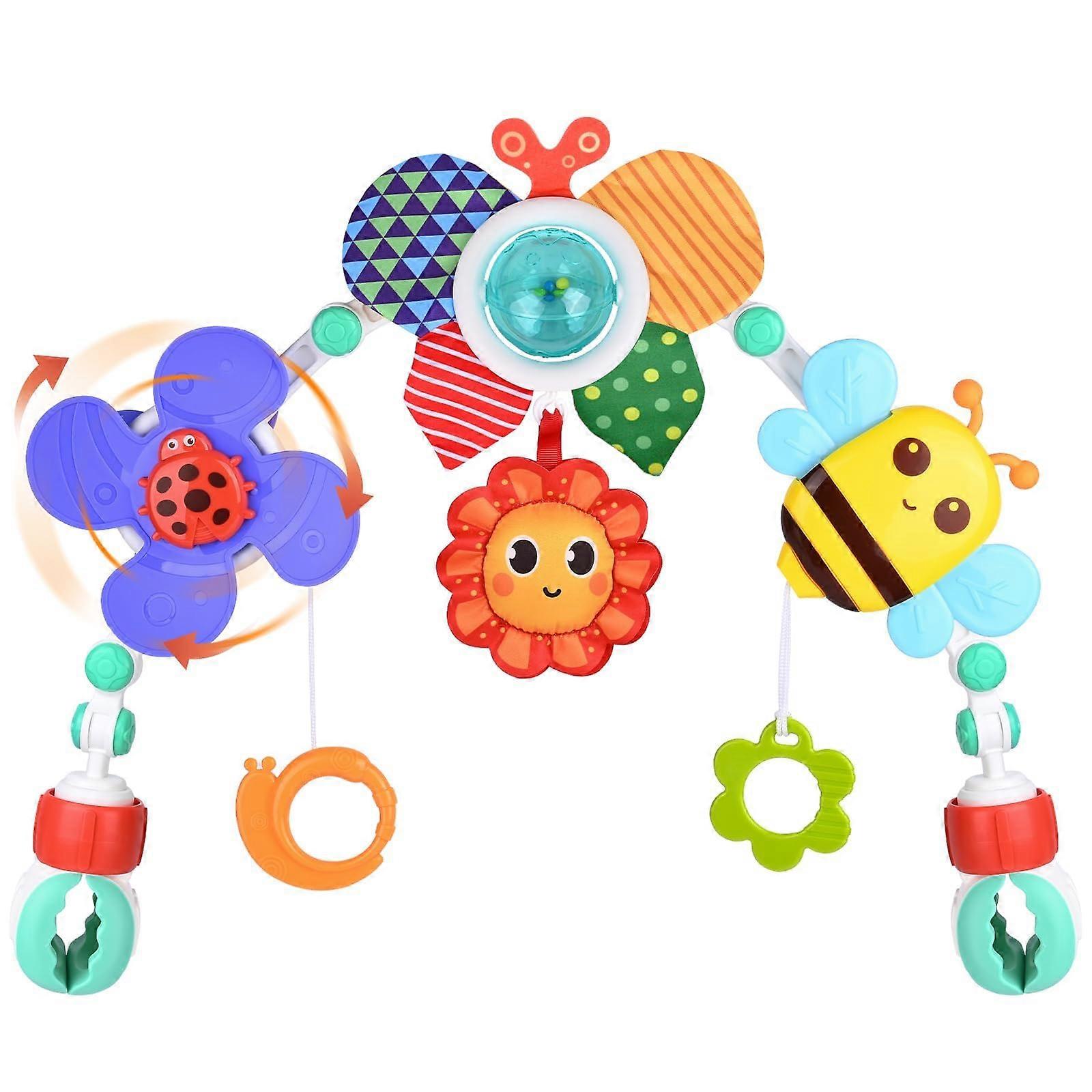 Baby Stroller Arch With Honeybee Toy, Mobile Music, Sensory Holder, Foldable And Adjustable For Car Seat Stroller