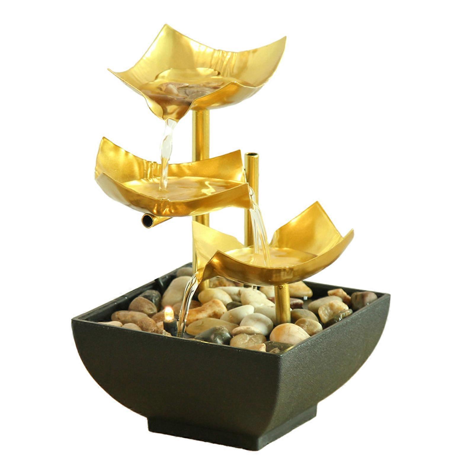 Modern LED Table Fountain With Natural River Stones USB Connection Quiet Water Flows Home Decoration Item