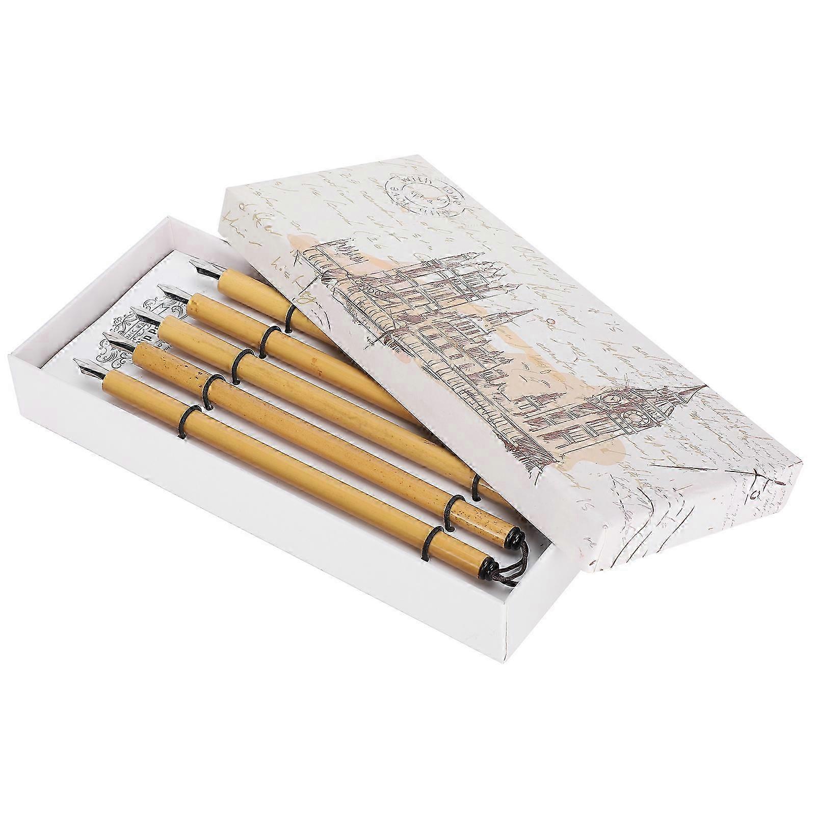 5Pcs Handcrafted Manga Calligraphy Vintage Bamboo Drawing Painting Kit with Oblique Nib