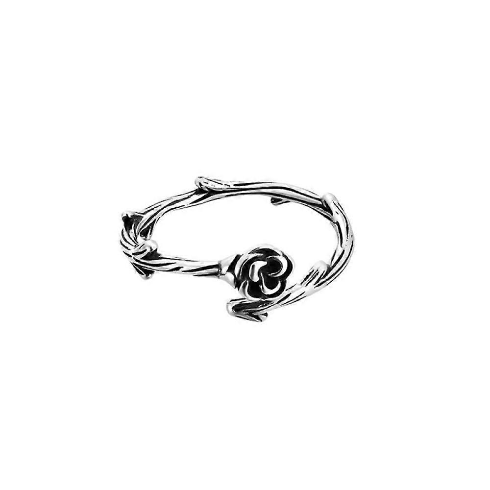 Silver Rings, S925 Sterling Silver Rose Flower Ring Adjustable Rings Retro Open Ring