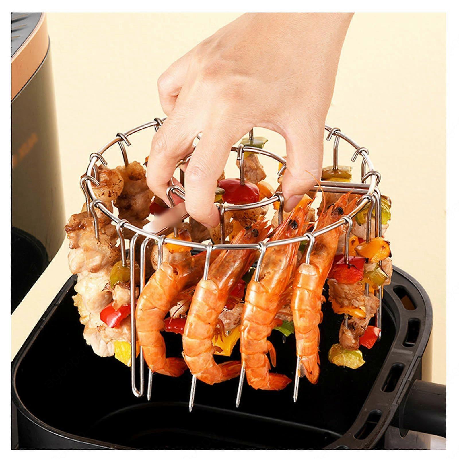 Grid For Hot Air Fryer, Stainless Steel Grate And Skewers Rack, 360 Degree Circulation, 24 Skewers, For Air Fryers