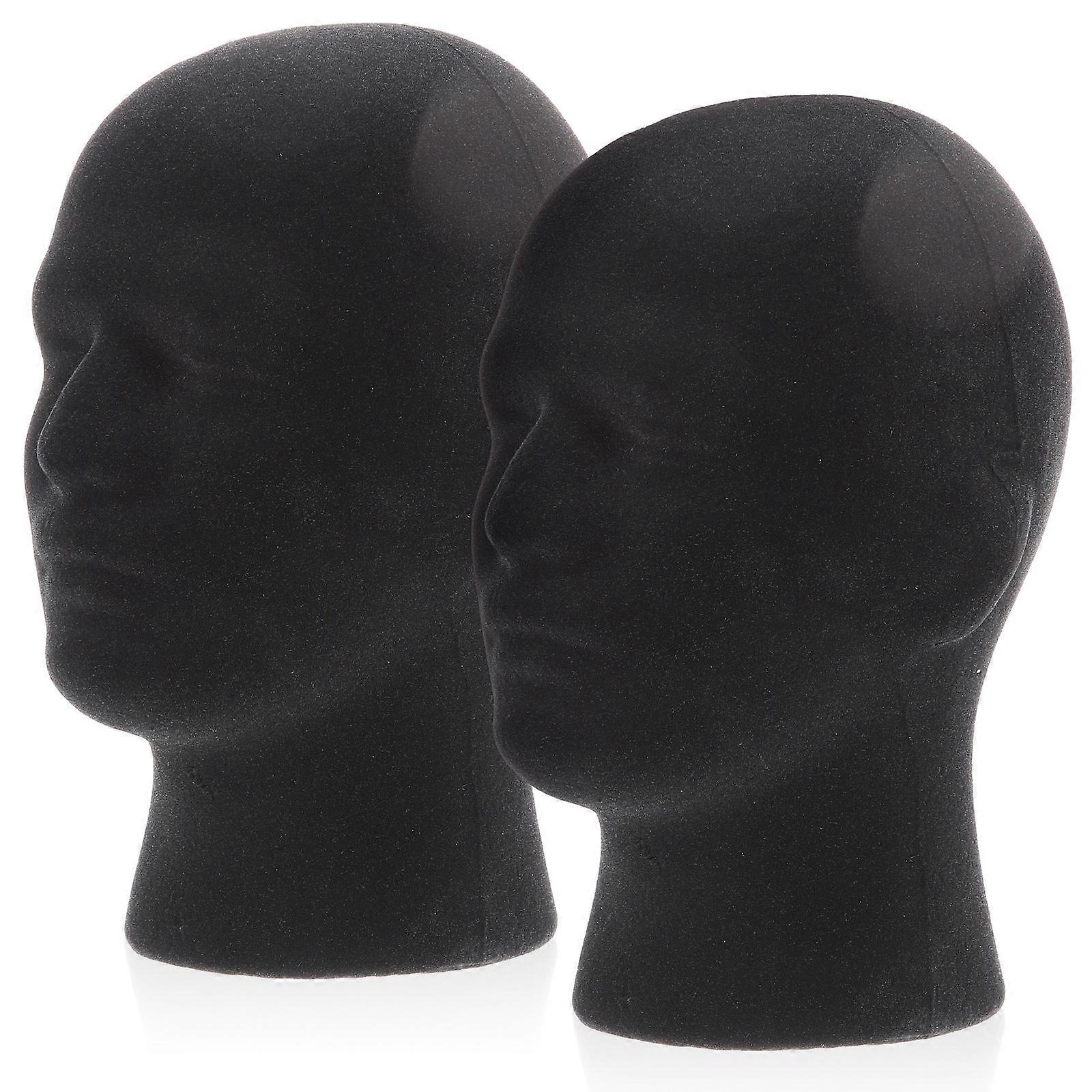 Foam Mannequin Head for Wig Display and Hat Storage Black PE Material Lifelike Appearance 2 Pieces