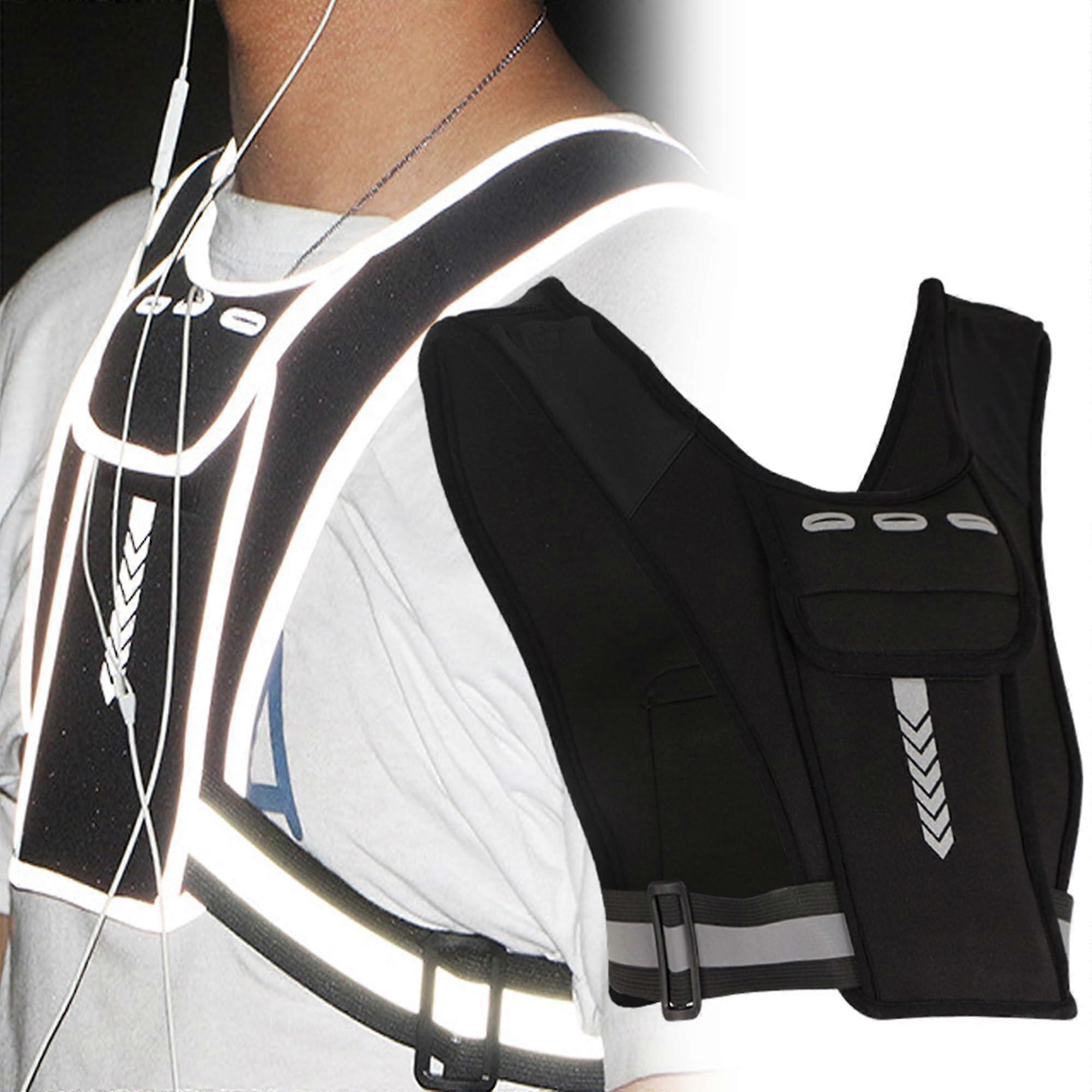 Chest Running Vest with 4 Pockets and Water Bottle Holder, Lightweight Black Luminous Unisex Running Gear for Gym Workouts