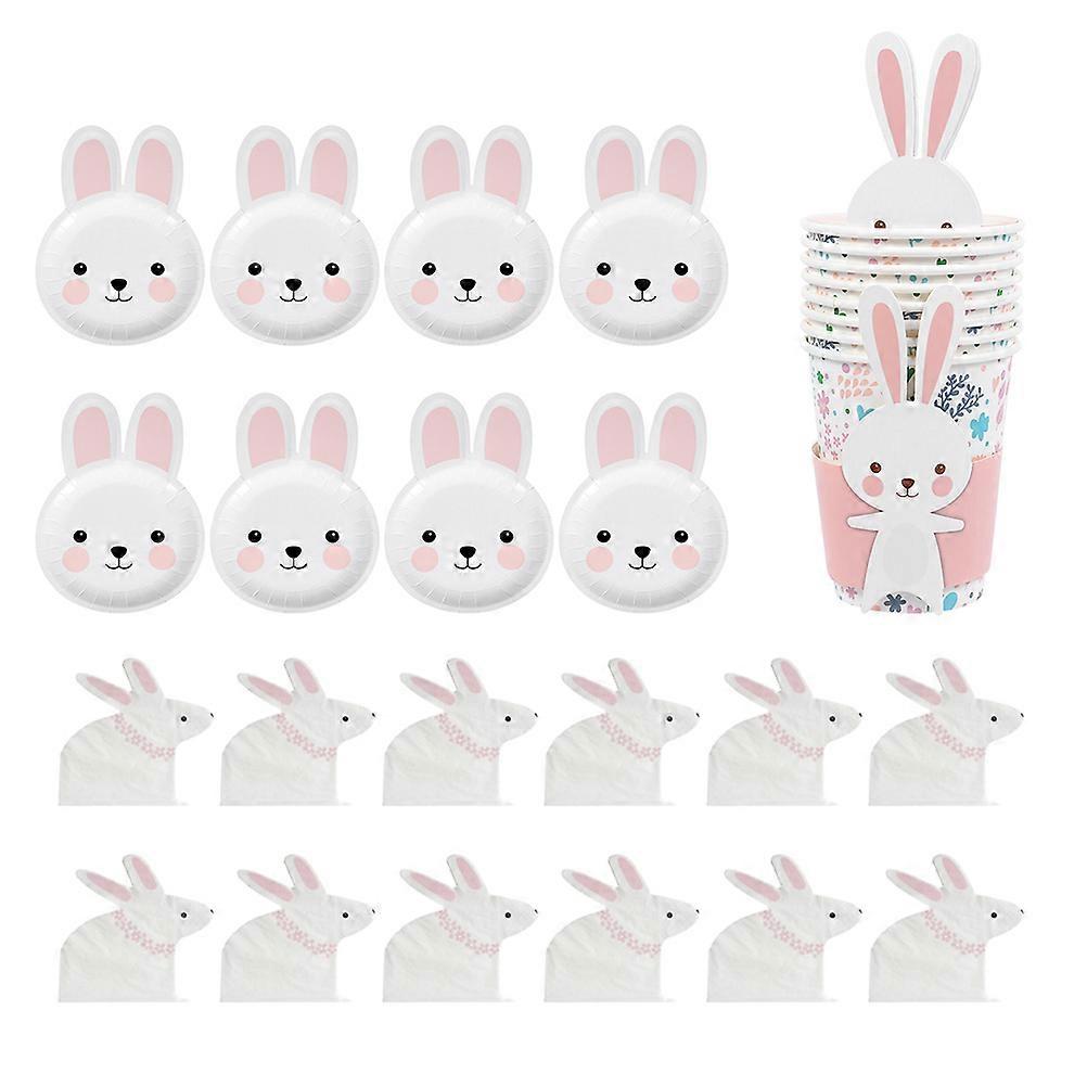 Rabbit Shaped Cutlery Set Pink White Easter Party Tableware Kit 36Pcs