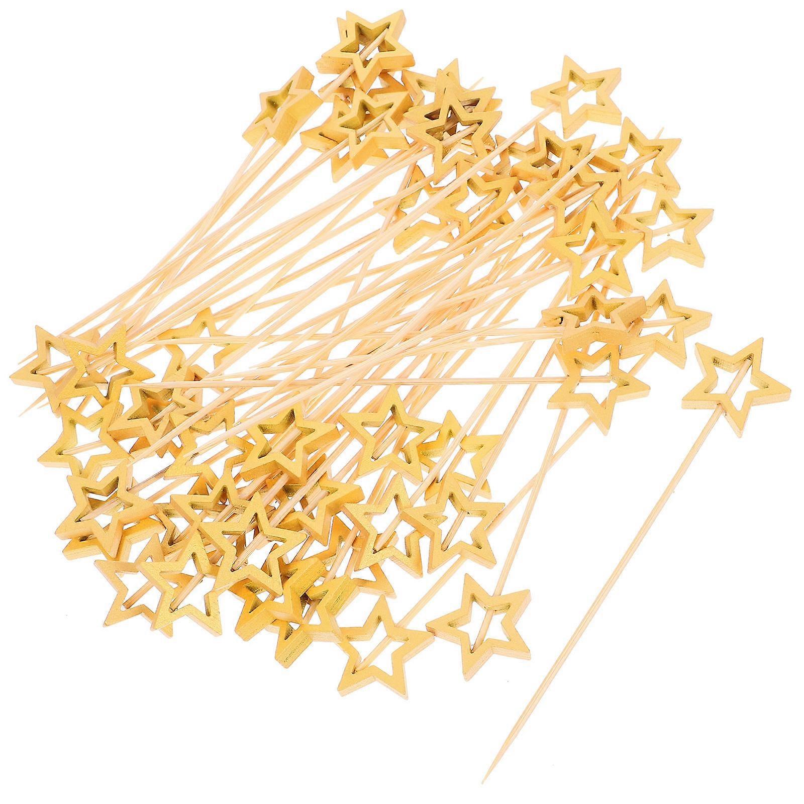 Bamboo Forks Pentagram Bamboo Fruit Picks Multi-Functional For Afternoon Tea Fruits Dessert 4.9×1×0.2In Party Decoration 100Pcs