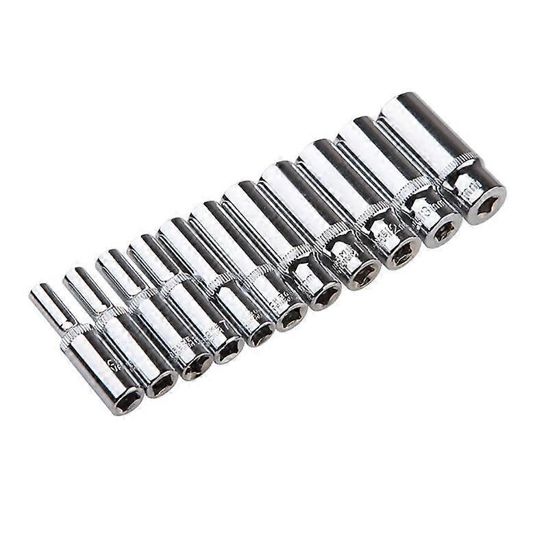 11Pcs 1/4" 6.35mm Drive Socket Set Hexagonal Ratchet Wrenches Socket Head Long Key Socket Joint Hand Tool Repair