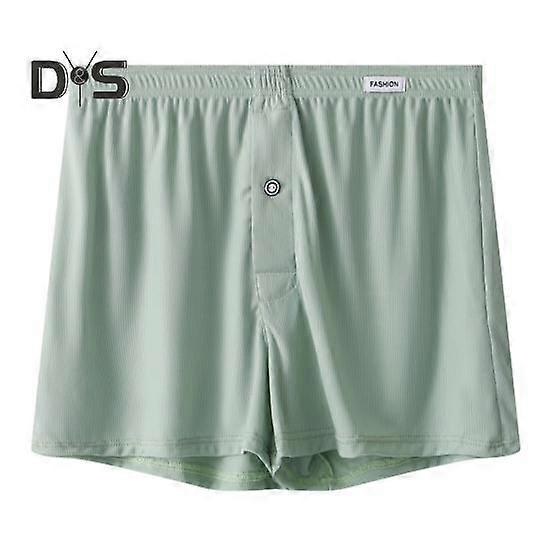 Men Boxer Underwear Elastic Waist Mid-rise Shorts Briefs Solid Color Wide Loose Fit Button Fly Ice Silk Thin Panties