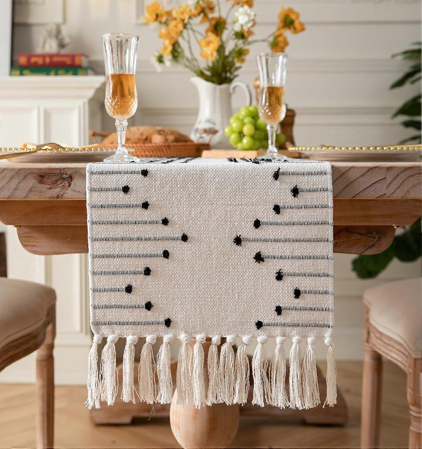 Boho Table Runner , Natural Cotton