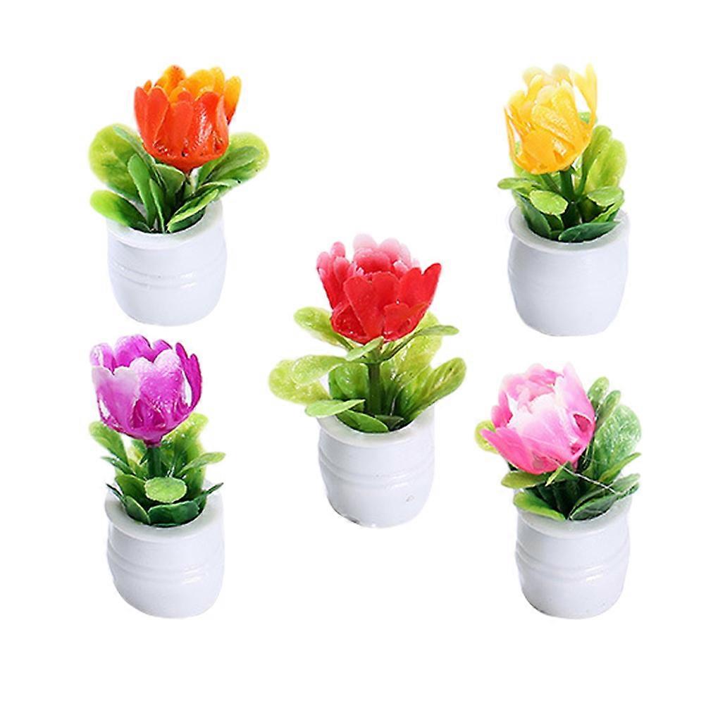 Bonsai Ornament Mini Size Simulate Small Bonsai With Green Plants 5Pcs