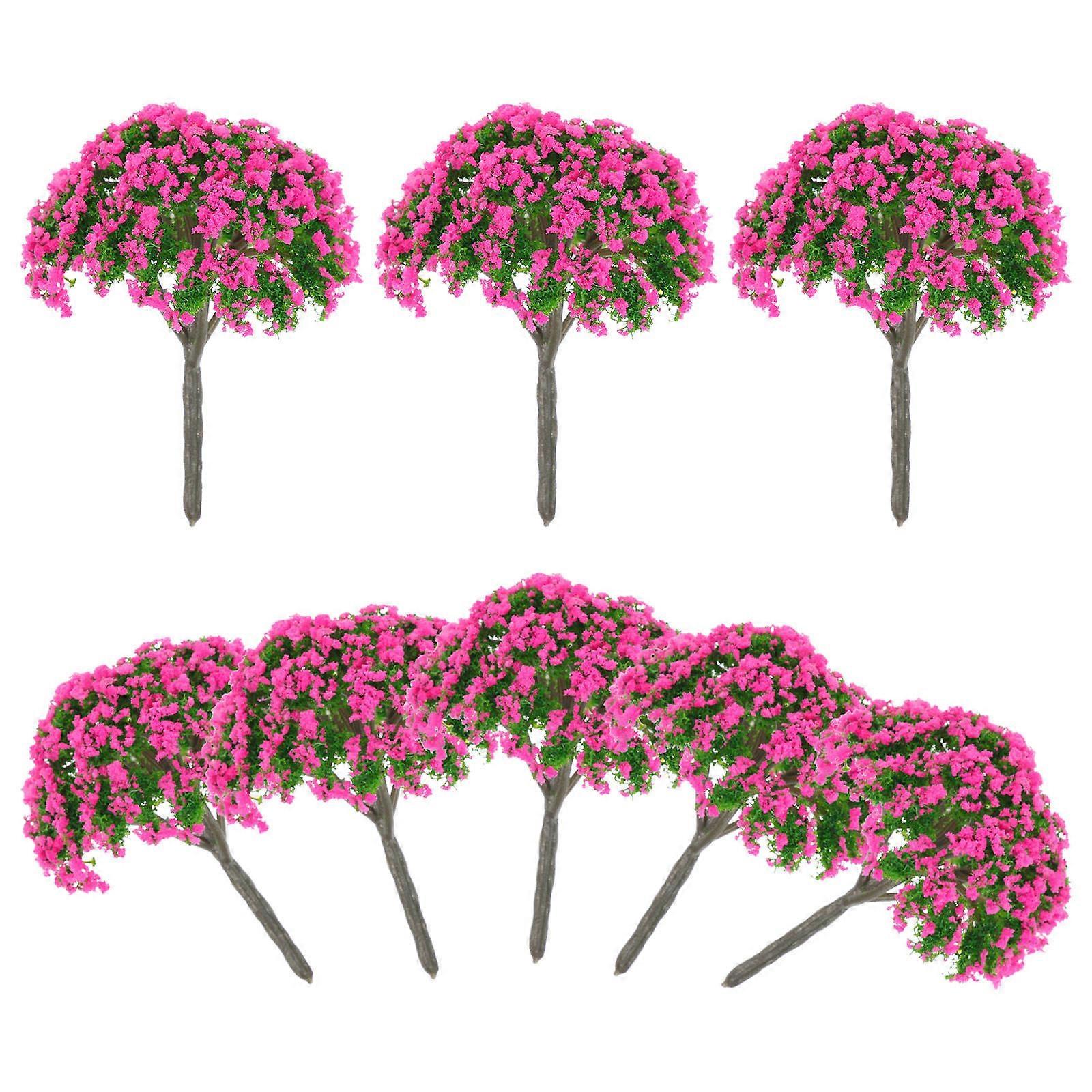 Rosy Miniature Model Trees for Sand Table Decoration with Realistic Shapes Crafted in Synthesis Material 10pcs