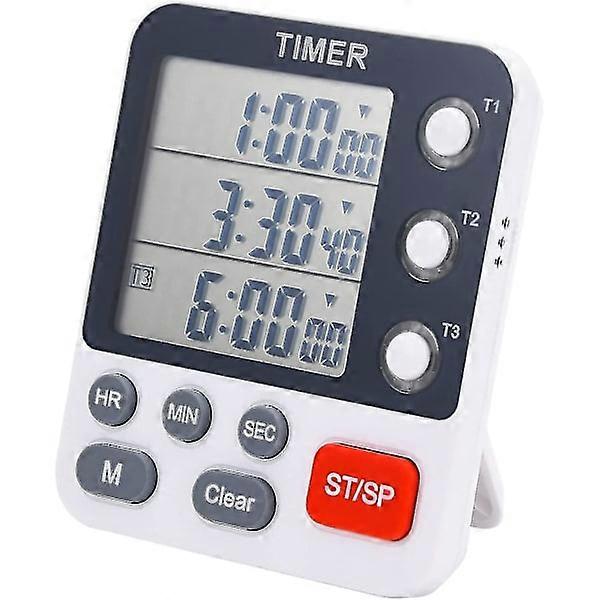 Digital 3-Channel Kitchen Timer Multiple Counter Up/Down Timer Triple Timer with Large Display High Volume Alarm Flashing Light