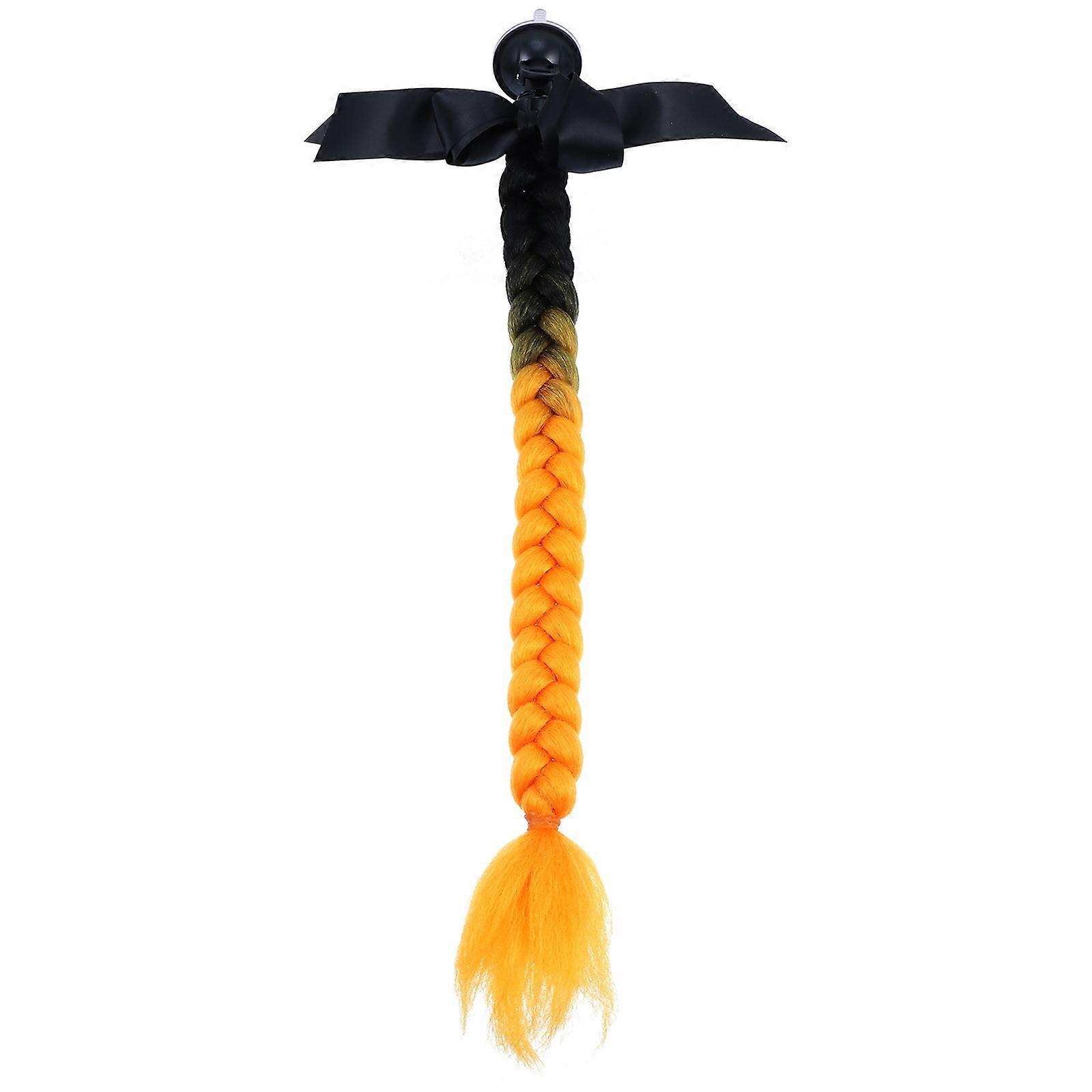 Bow Knot Wig Synthetic Braid Adornment for Motorbike Easy Suction Cup Installation Gradient Black Yellow Design