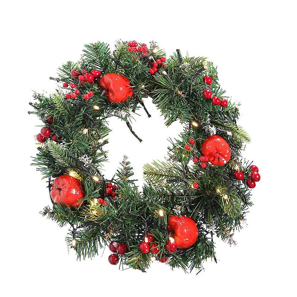 Lighted Wreath Decor for Front Door with Warm Lighting 30cm Rattan Style Christmas Wreaths 1 Set