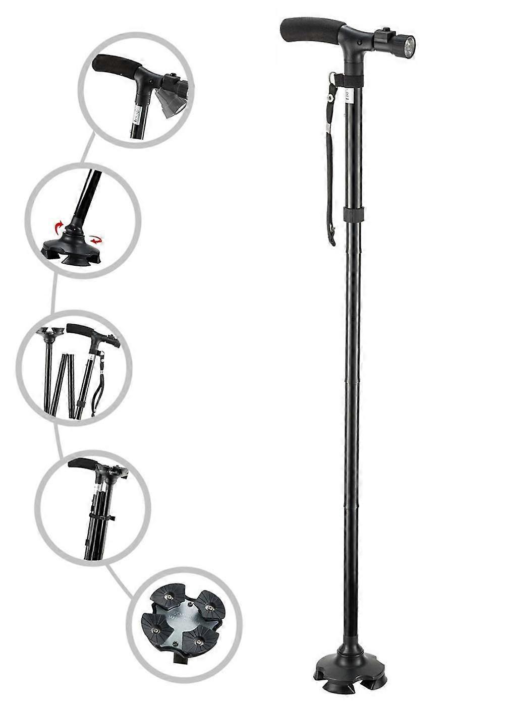 Adjustable Folding Walking Stick with LED Light for Seniors