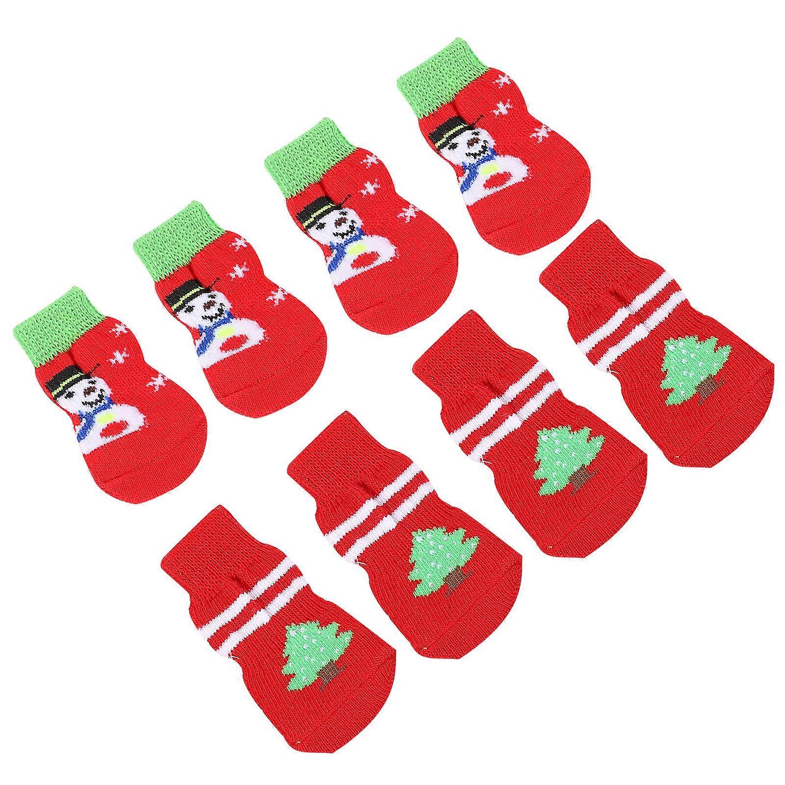8Set Warm Pet Paw Protector Socks For Dogs Assorted Color Anti-skid Design For Christmas Time