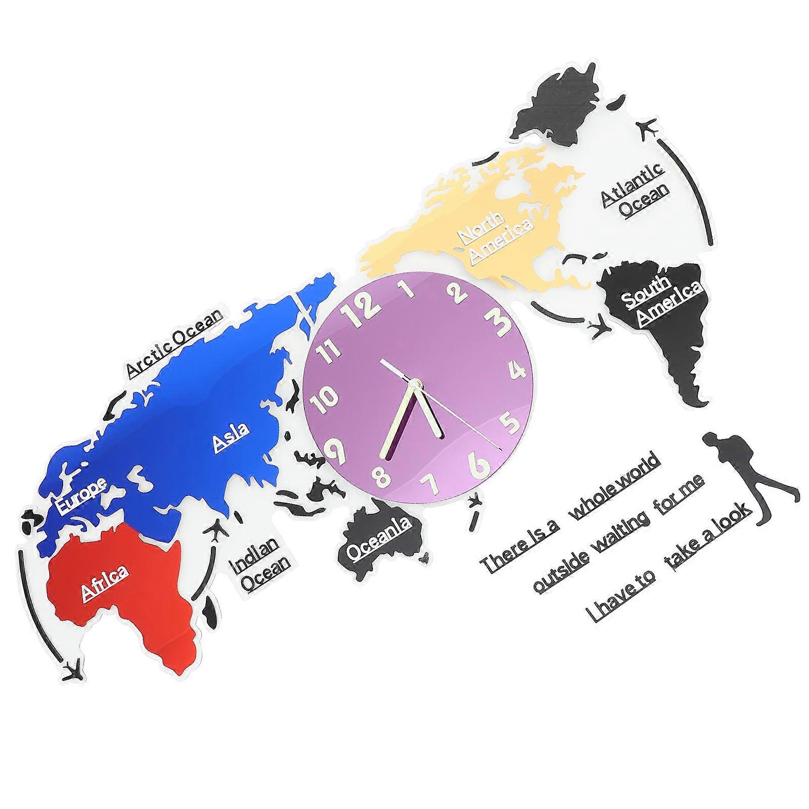 World Map Hanging Clock Acrylic Wall Clock Decoration 1Set Colorful