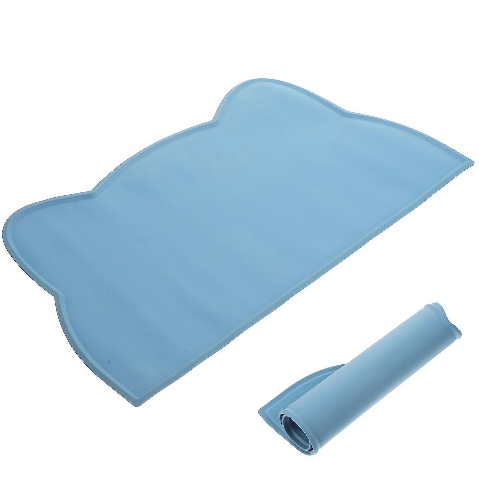 Navy Silicone Pet Bowl Mat Suitable For Pet Owners Indoor Use To Prevent Spilling 44X24CM 1Pack