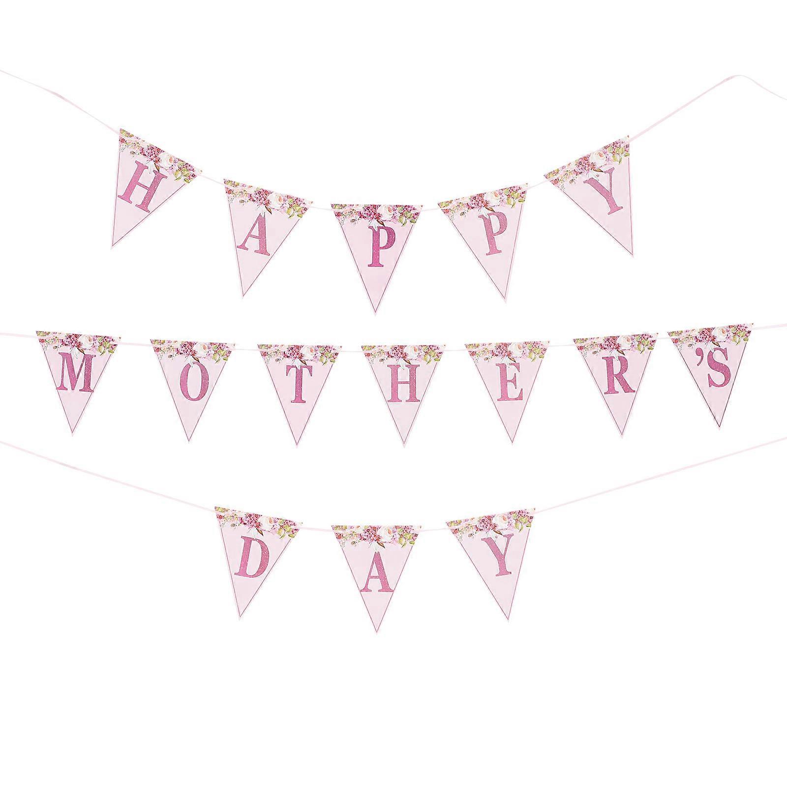 Creative Hanging Bunting For Mother's Day Party Decoration Assorted Color Triangular Shape Photo Prop 1 Set