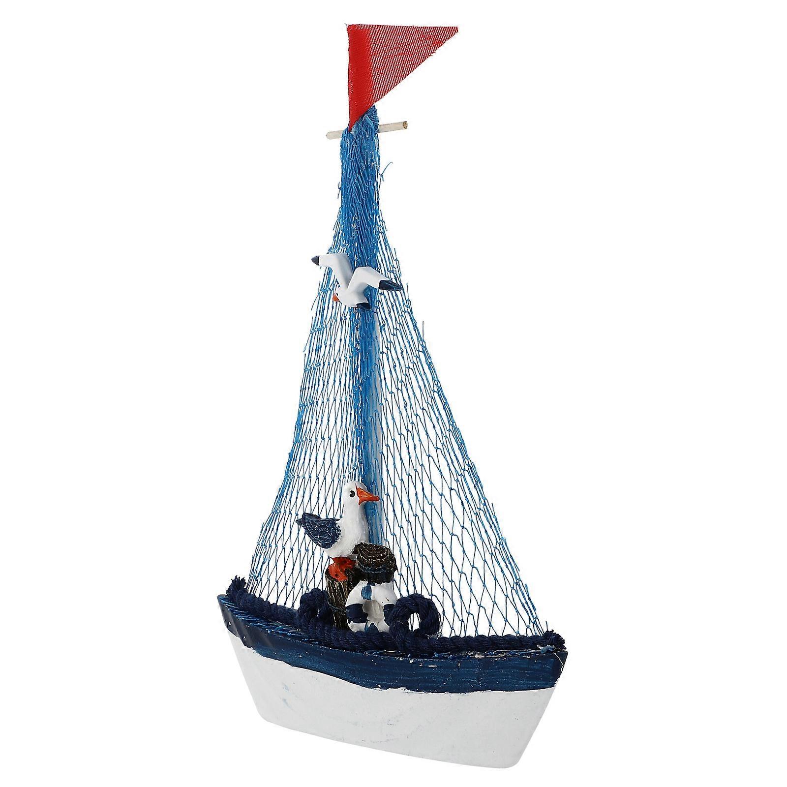 Mediterranean Sailboat Model Decor for Desktop or Office Dark Blue Synthetic Material 1 Piece
