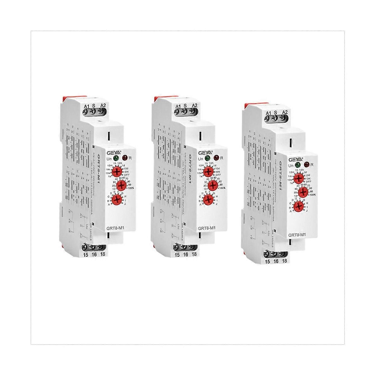 3X GRT8-M1 On Off Time Delay Relay 16A AC/DC12V-240V Multifunction Din Rail Automatic Timer Relay