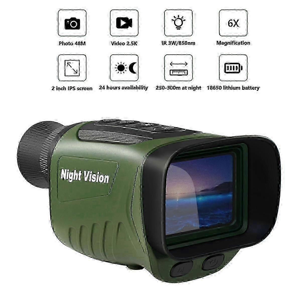 Digital Night-Vision Monocular 40MP 2.5K Infrared Telescope 6X Optical Magnification 8X Digital Zoom for Outdoor Use