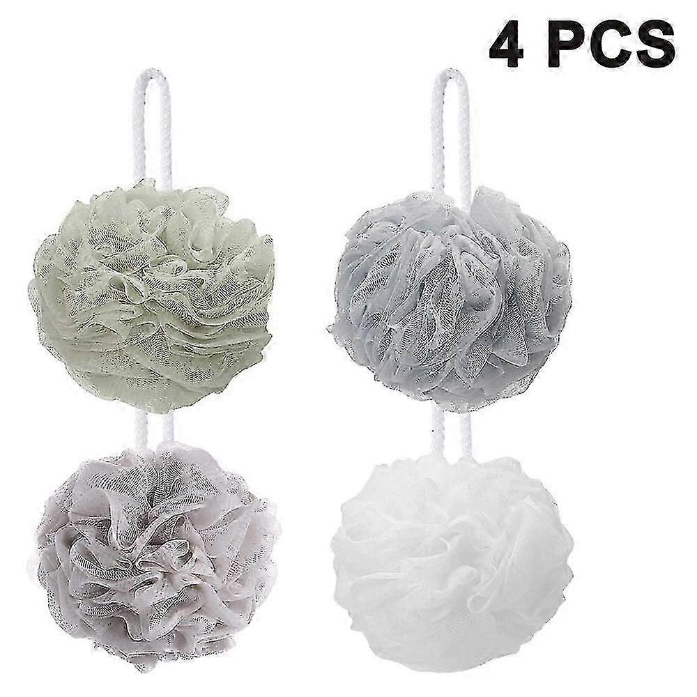 Extra Large Bath Sponge Set - 4 Pack Mesh Pouf Scrubber with Bamboo Charcoal,