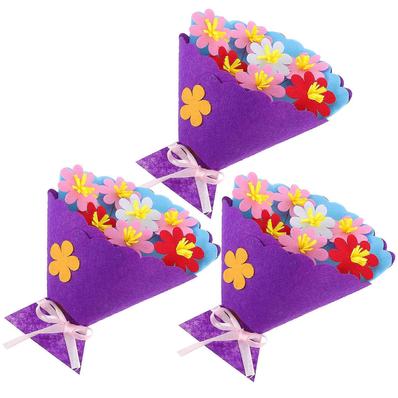 Simulated Flower Bouquet Kit For Kids Engaging In Creative DIY Activities Featuring Purple Color And Flower Shape 3Pcs
