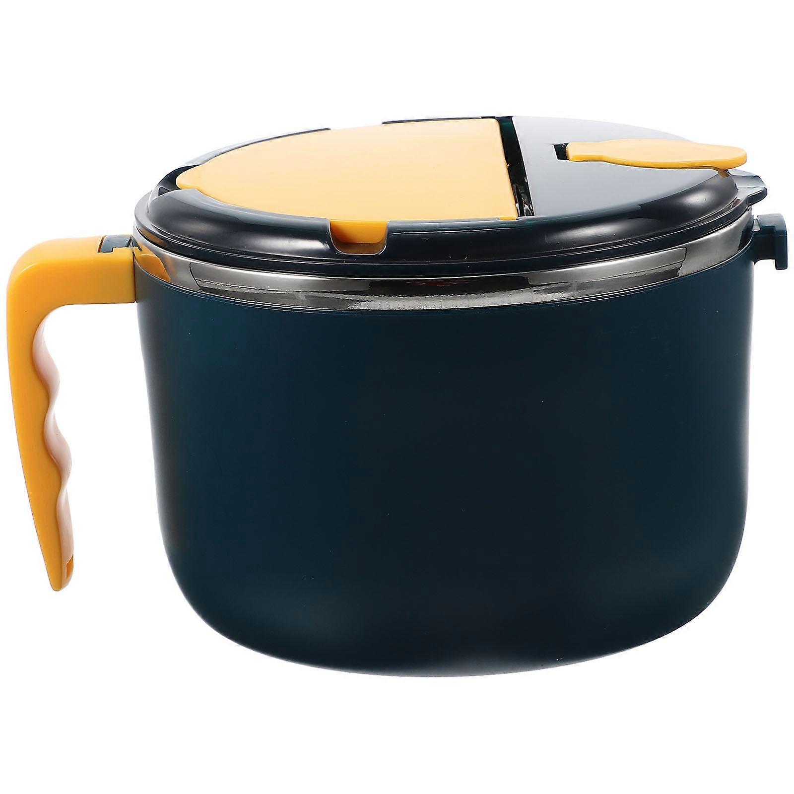 Blue Insulated Noodle Bowl with Cover and Handle Made of Stainless Steel and PP for Home Use 7.9 Inches