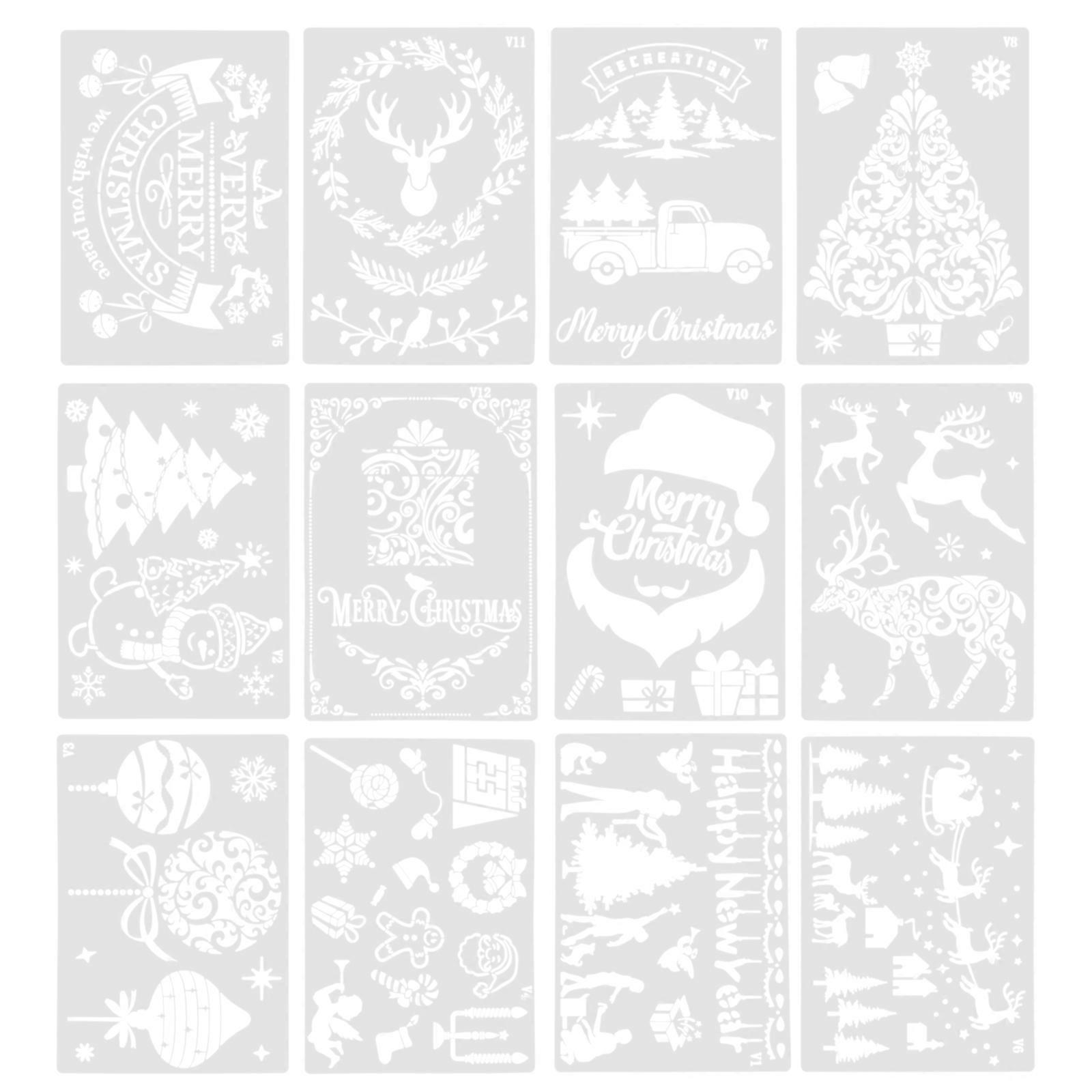 DIY Painting Stencil Set 12Pcs Perfect For Christmas Decorations Designed For Painting Board With Pattern Design