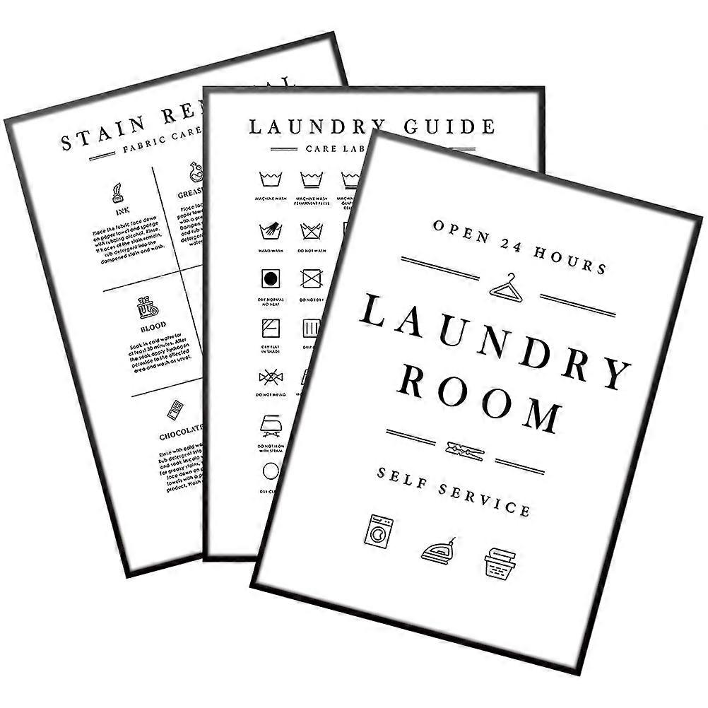 Laundry Symbols Wall Art 3Pcs Canvas Decoration For Laundry Room With Minimalist Design And Construction