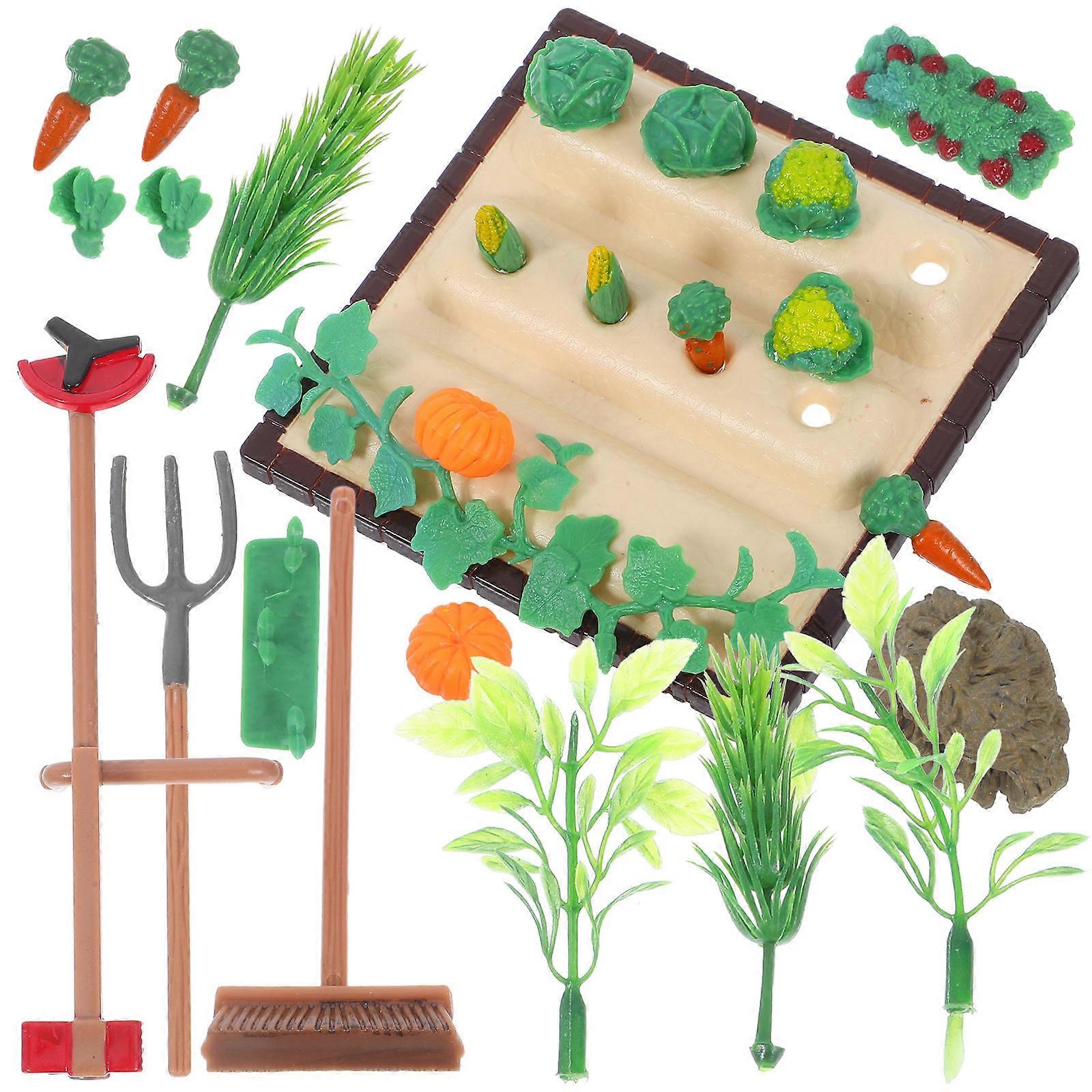 Dollhouse Miniature Lawn Mower And Fork For Farm Layout Accessories 8.40X1.60X0.20cm Compact Model Enthusiasts 1 Set