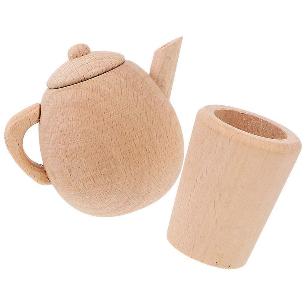 Wooden Miniature Tea Set for Decoration Khaki Color Lightweight and Durable 1 Set