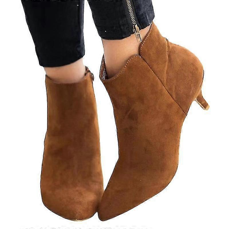 Women's Zip Low Kitten Heel Ankle Booties Pointed Toe Boots Shoes