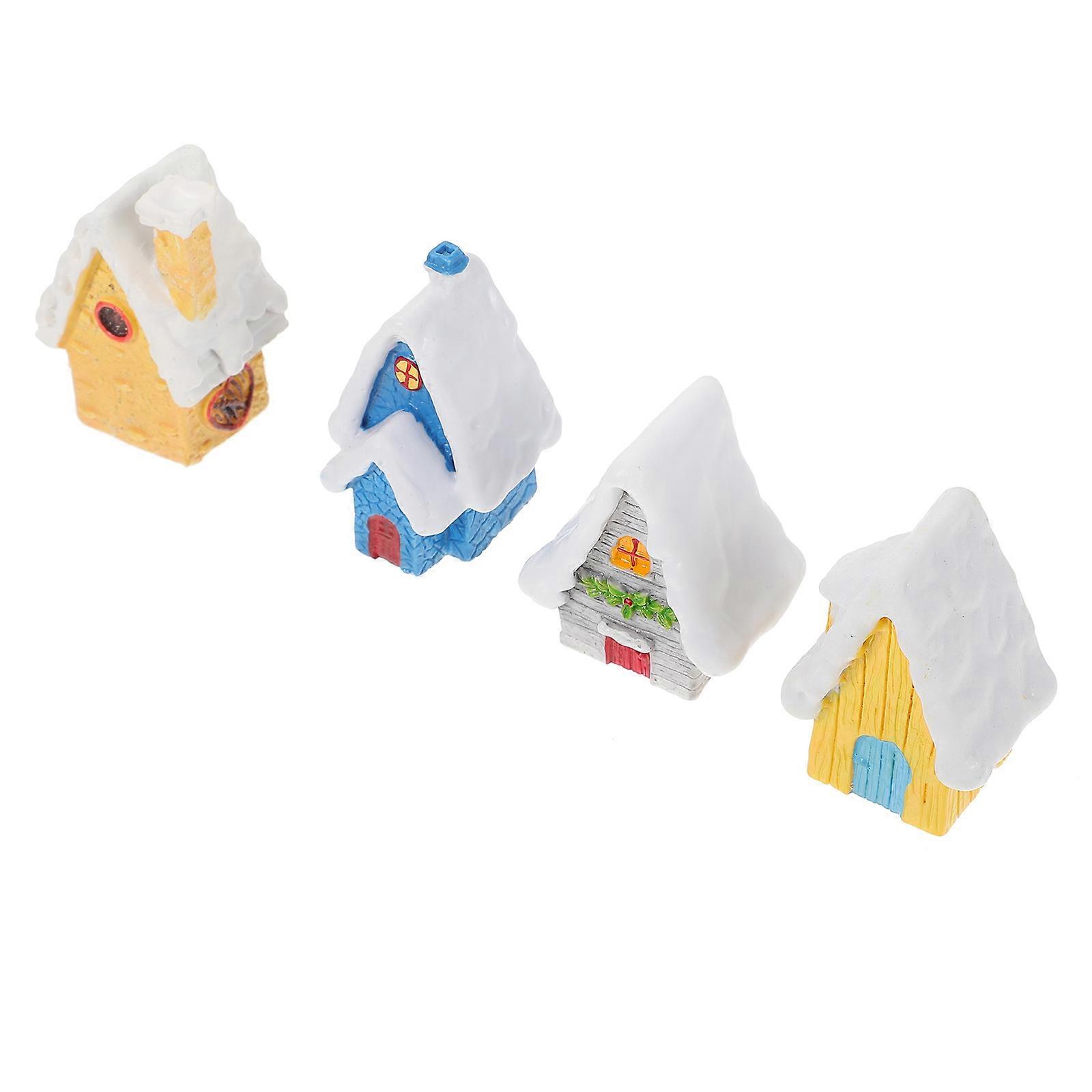 Aquarium Ornament 4Pcs Christmas Desktop Adornments House Shape Assorted Color for Scene Layout