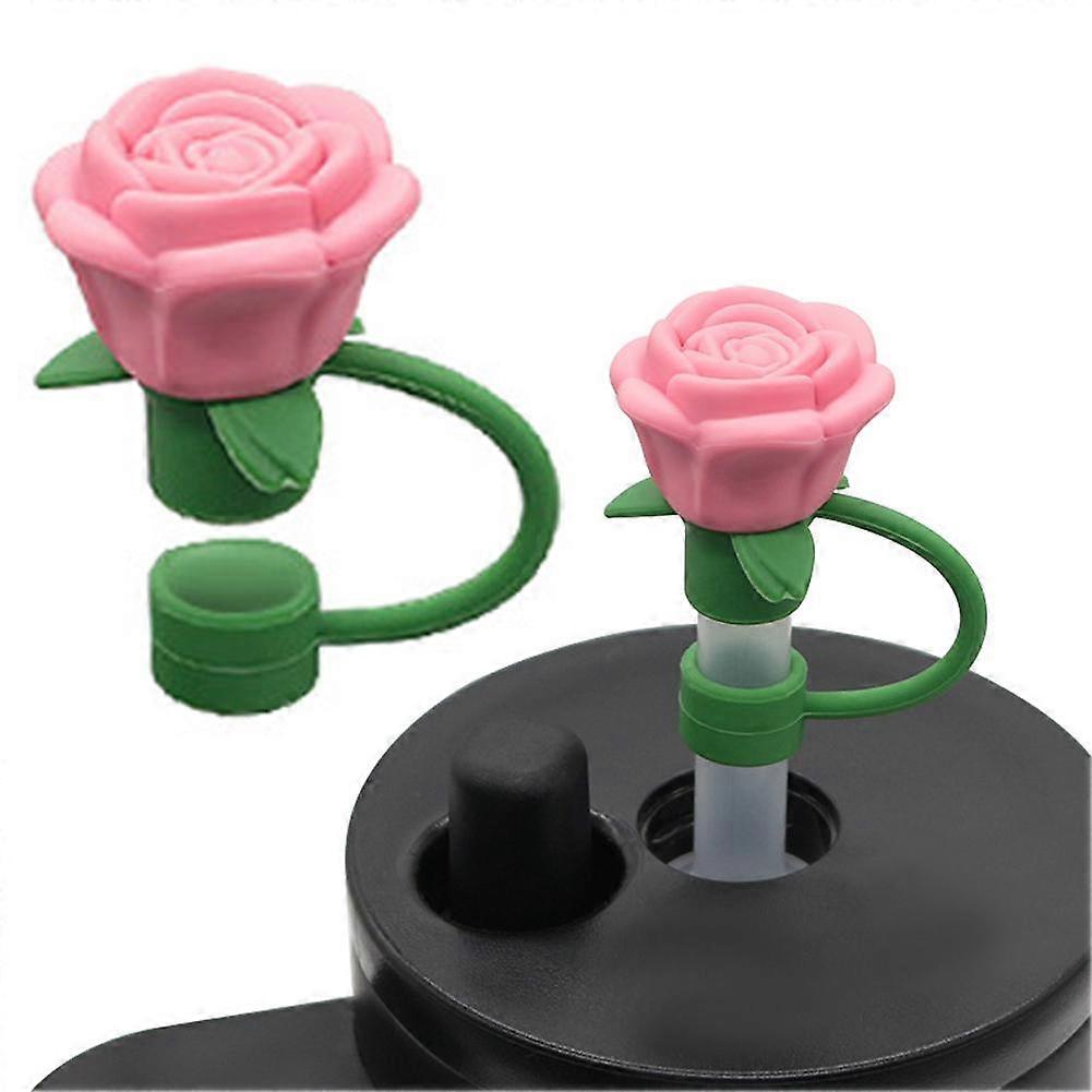 Capas de silicone para canudos, 10 mm, à prova de poeira, com design de rosa, conjunto de 9 cores para beber com higiene.