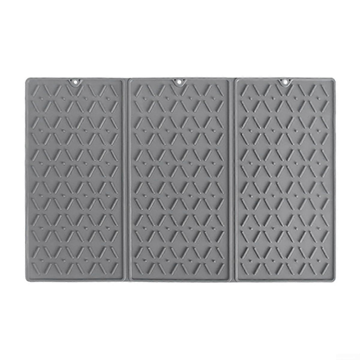 Foldable silicone drying mat for kitchen countertop, 61 x 40 cm, nonslip, for drying, large enough for dishes, pots, and as a heat insulator (gray).