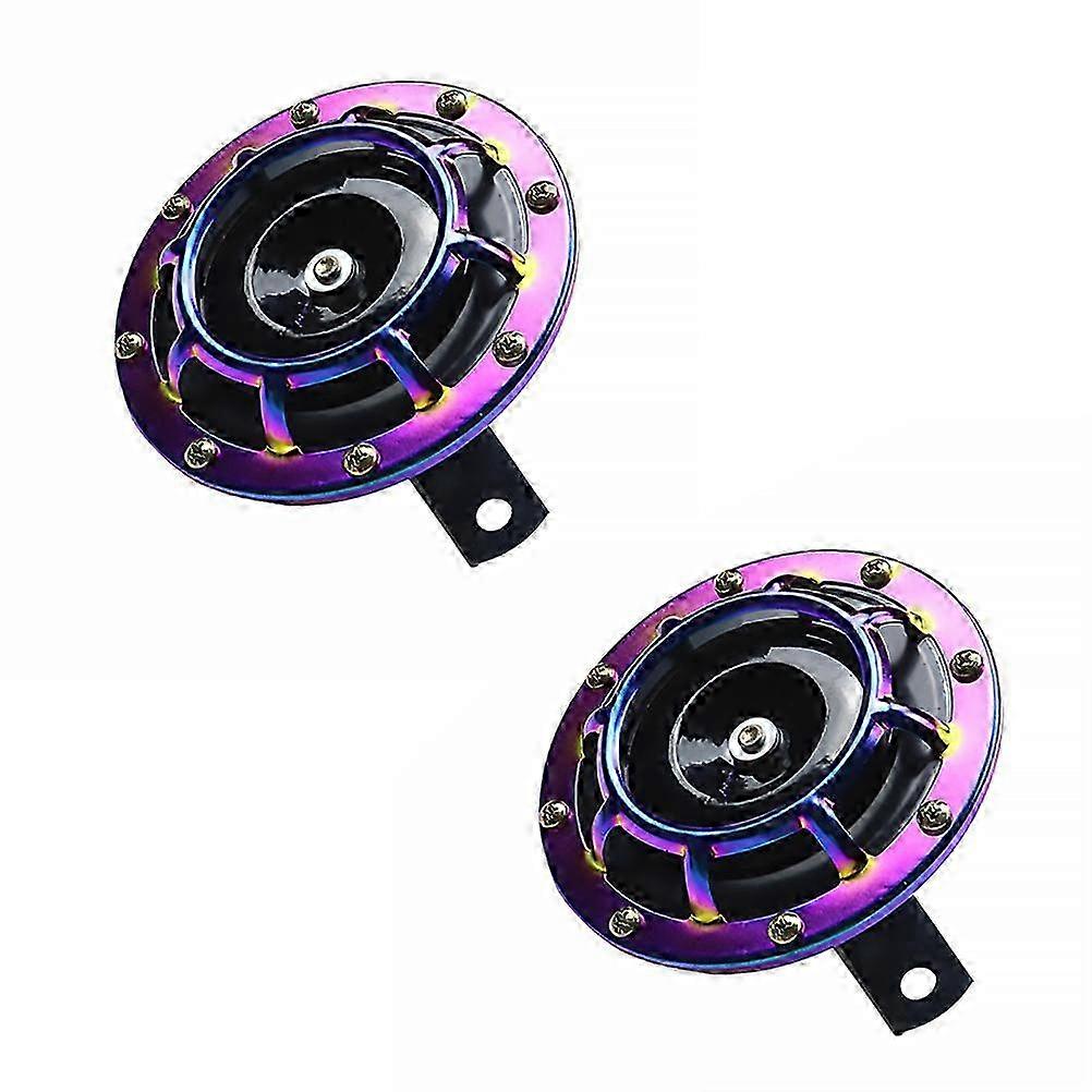 A Loud Motorcycle Horn with a Universal Design (4.9×4.9×2In), a 1-Pair Iron set to remind pedestrians and vehicles