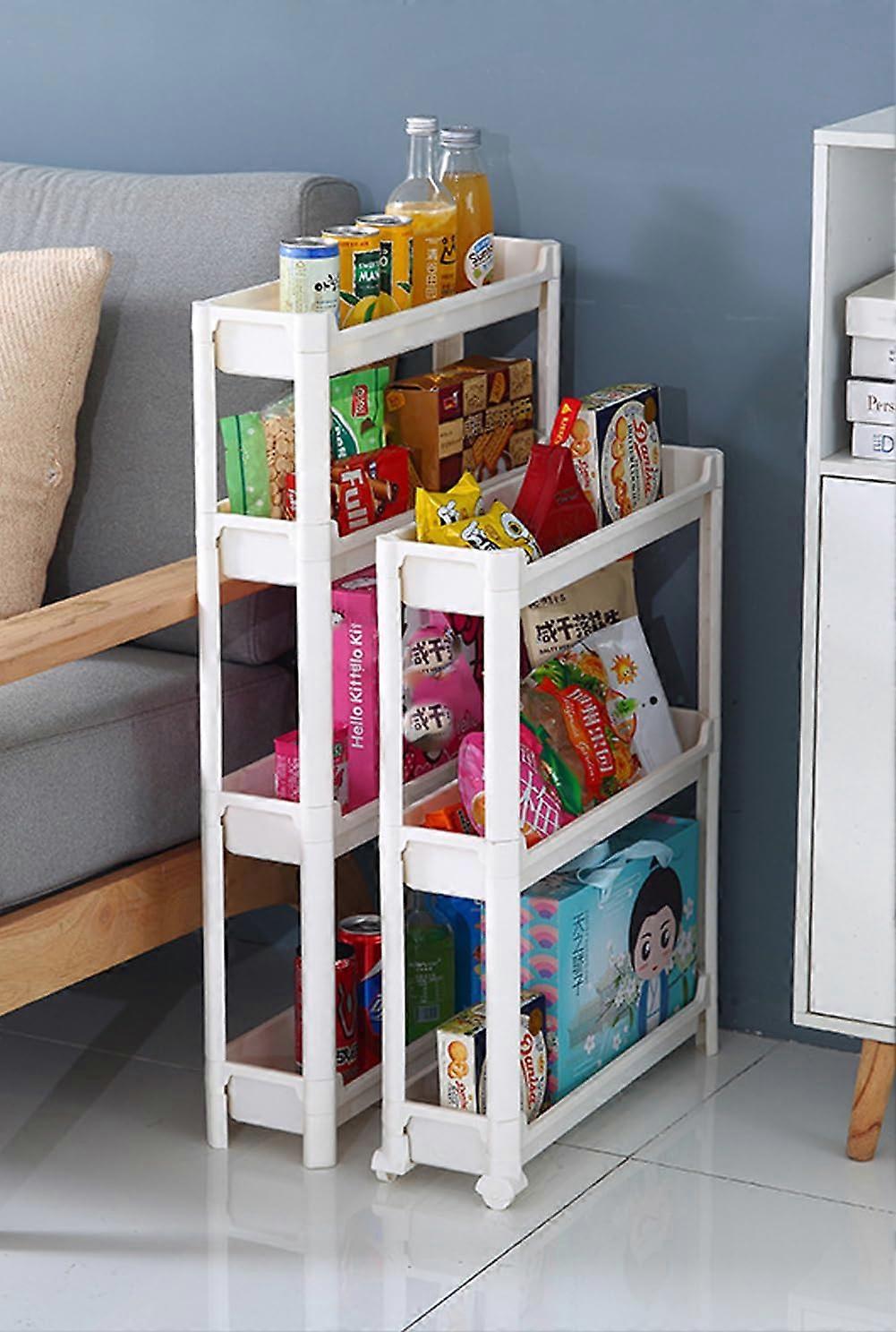 4 Tier Slim Storage Cart Slide Out Kitchen Trolley, Mobile Shelving Organizer (White)