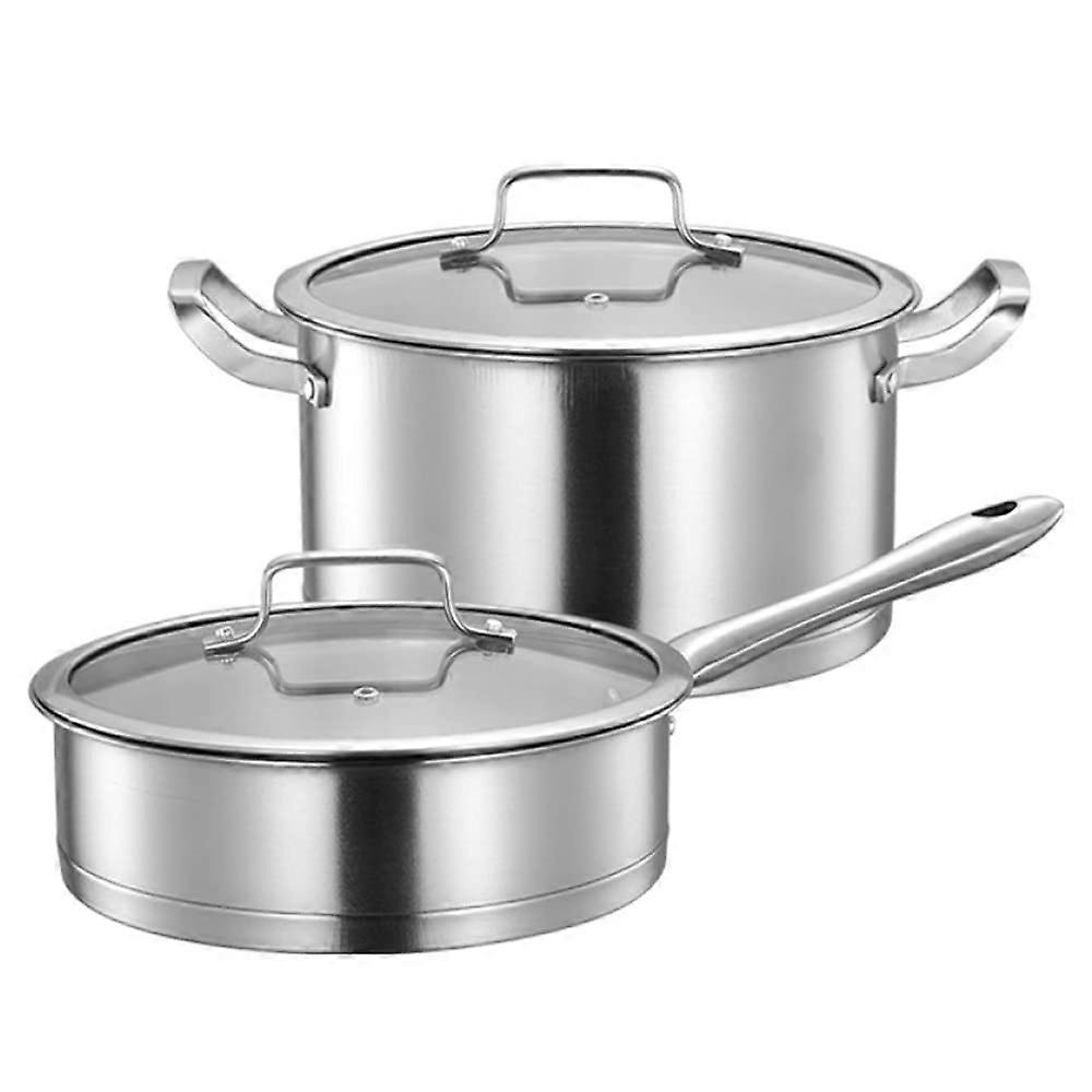 Cooking Pot Set, 24cm Frying Pan and 26cm Non-Stick Saucepan with Lids, Stainless Steel Induction Compatible Cookware