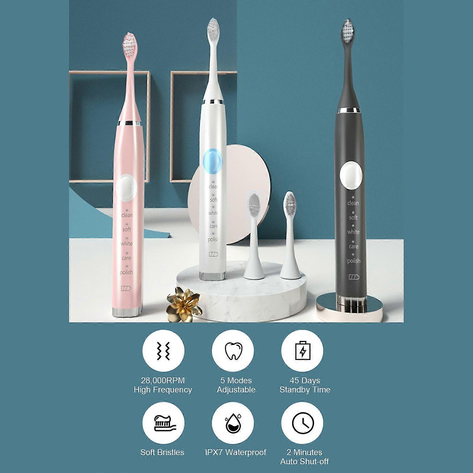 Electric Toothbrush Rechargeable Toothbrush 4 Brush Heads USB Charging 5 Modes with Smart Timer High Frequency & Soft Bristles Adults Toothbrush Kit