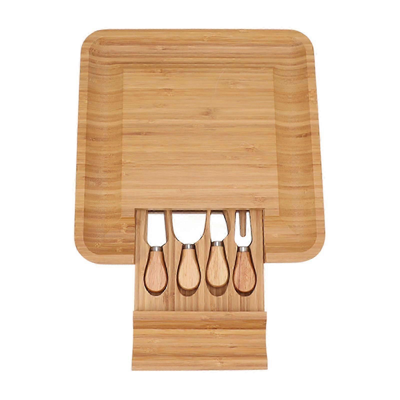 Bamboo Multifunctional Tray with Tableware: Pull-Out Design for Fruit Serving in Home Kitchen