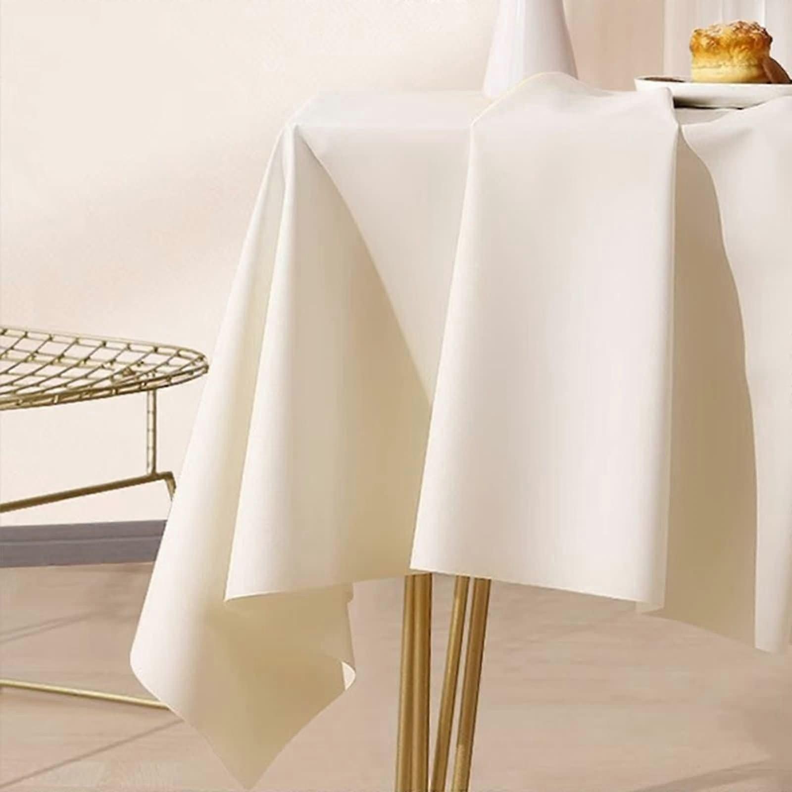 Birthday Table Cover 71x55 Inch Rectangular Beige White PVC Tablecloth Solid Color Elegant Design for Party Decor