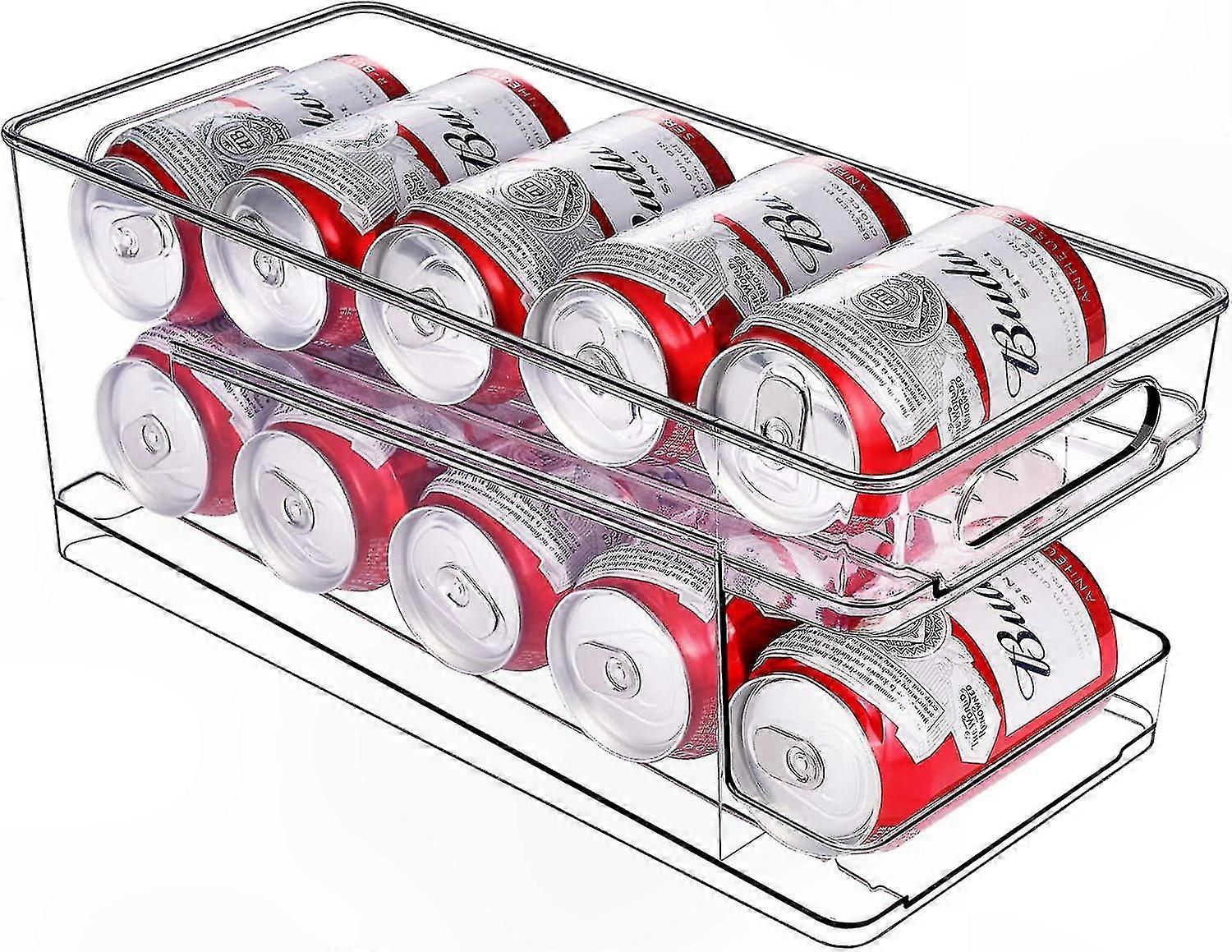 Can Organizer for Kitchen Fridge Pantry Cupboard Soda and Beer Storage Solution with Rolling Dispenser Functionality