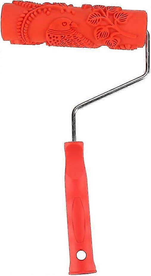7in Rubber Embossing Texture Wall Printing Roller Brush Relief Tool with Handle