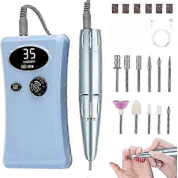 Portable Professional Electric Nail File for Acrylic and Gel Nails, Rechargeable Electric Set with 11 Bits and LCD Display Cs fast