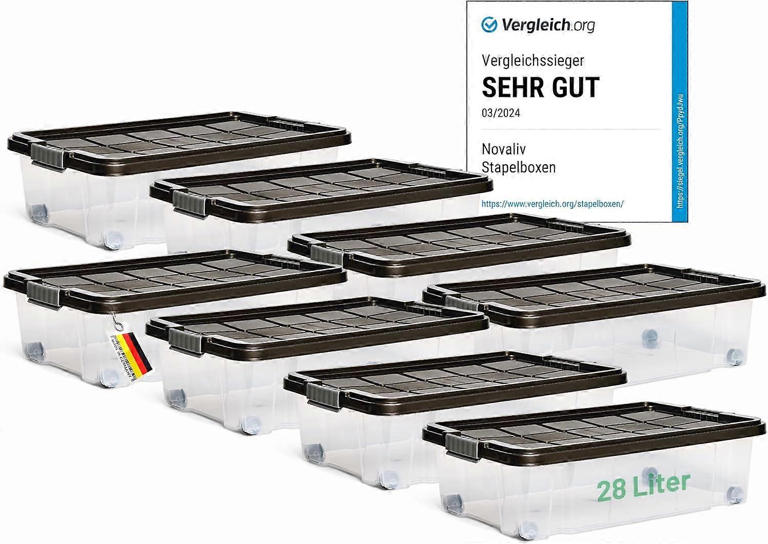 Novaliv 8x Unterbettkommode mit Rollen 28L Aufbewahrungsbox Deckel Anthrazit Nestbar stapelbare mit