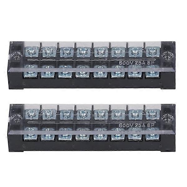 Terminal Block Dual Rows High Current Screw Terminal Wire Barrier Block with Cover 600V 25A 2pcs 8 Position (2508)
