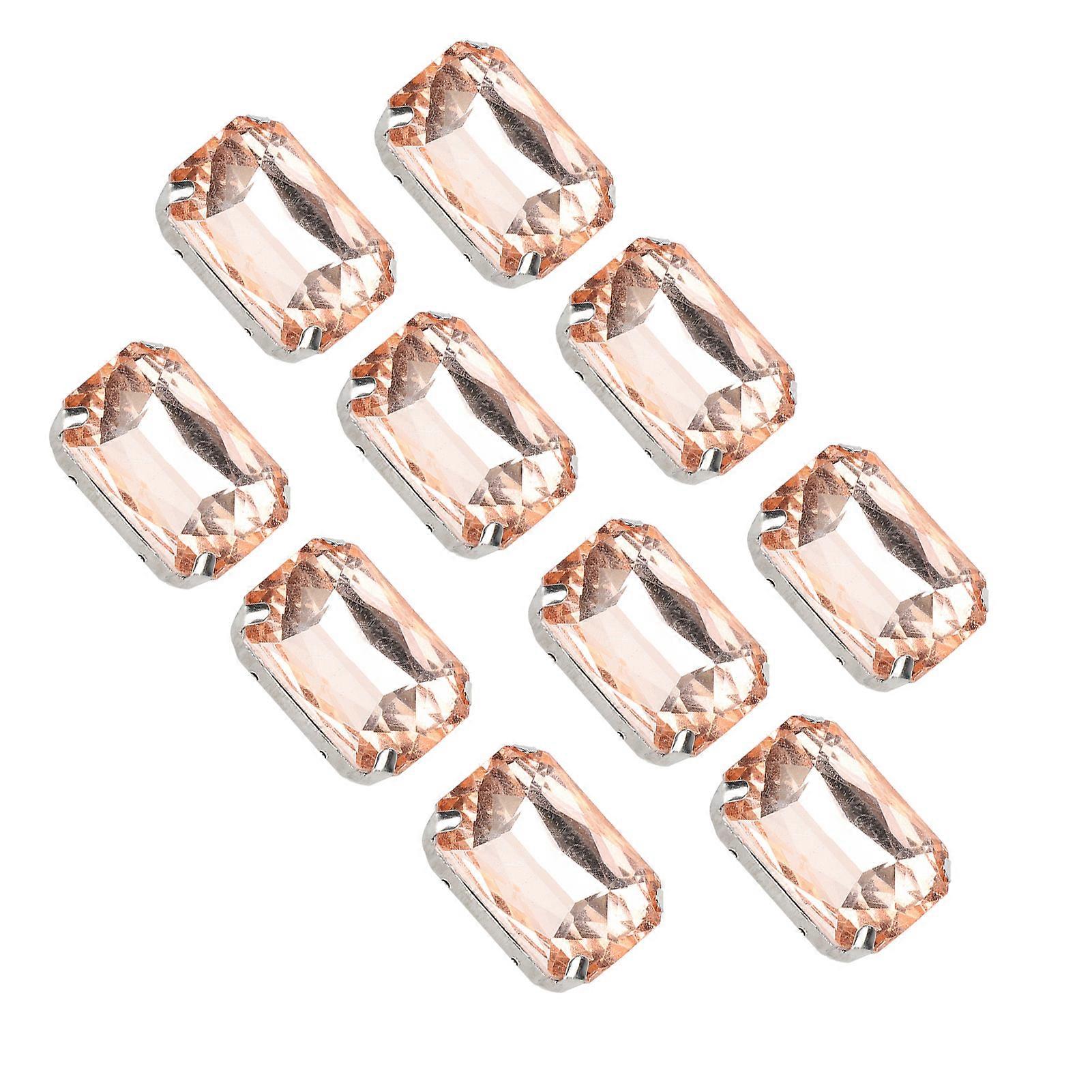 10pcs Pink Rectangular Sew On Rhinestones 0.71x1.1in DIY Crafts