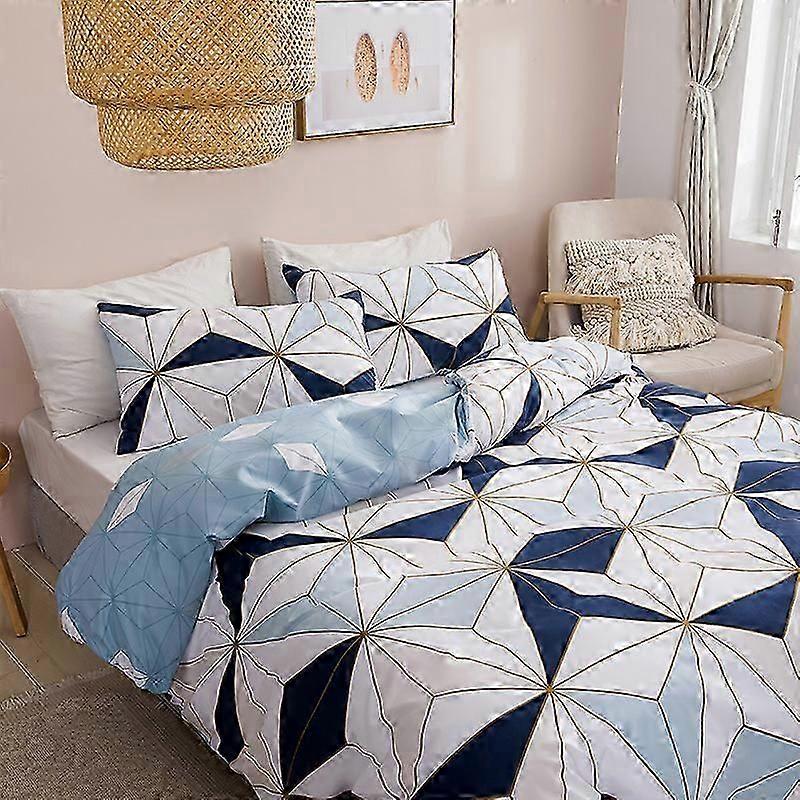 Plaid Duvet Cover + 2 X Pillowcases- Black And White Geometric Reversible Bedding Set