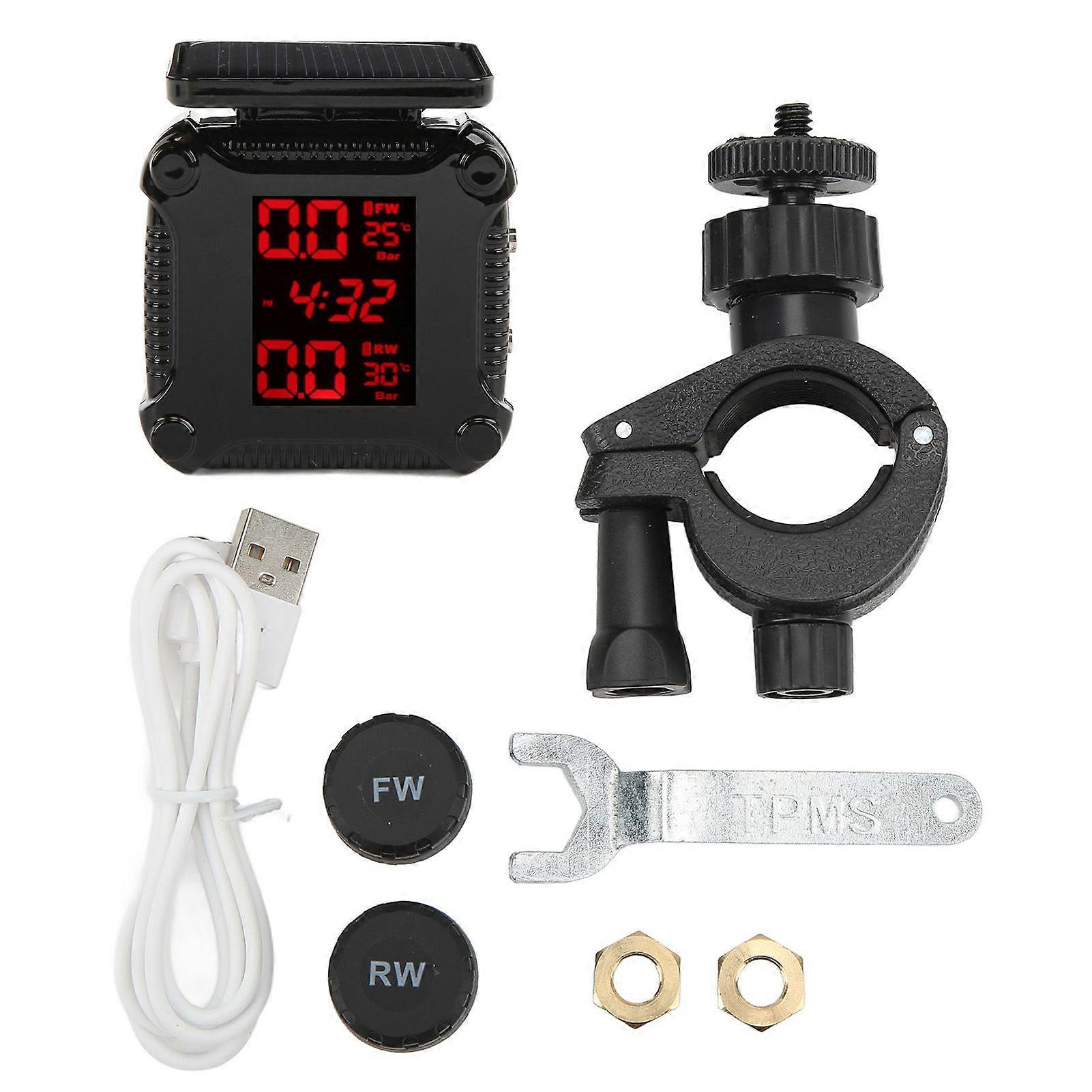Motorcycle Tire Pressure Monitoring System Solar USB Charging IP67 Waterproof High Accuracy TPMS